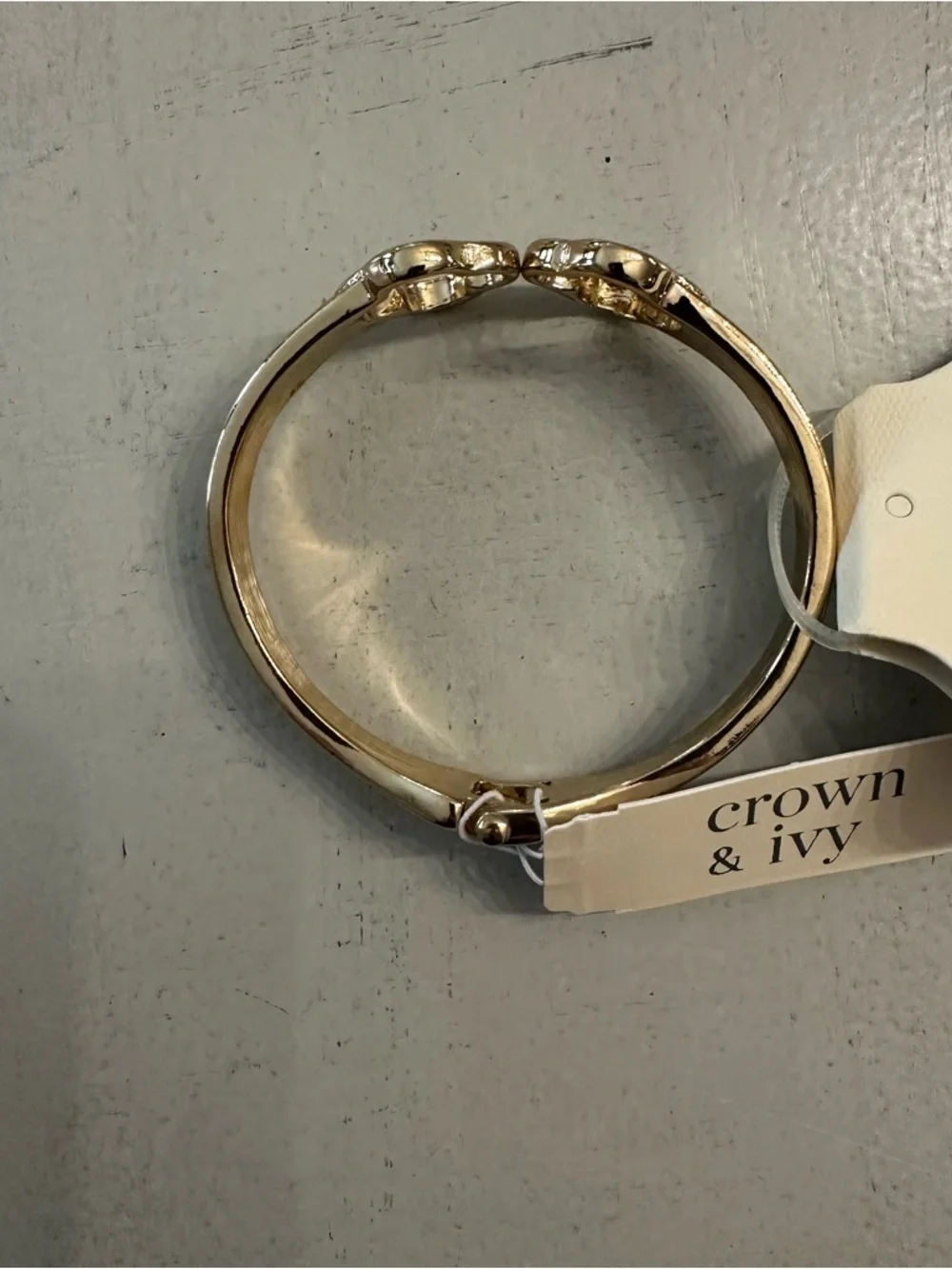Crown & Ivy Gold Clover Spring Loaded Cuff Bracelet NWT